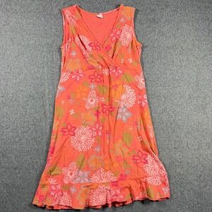 ICantoo Womens Orange Tropical Floral Cotton Ruffle Hem V-Neck Dress Large USA